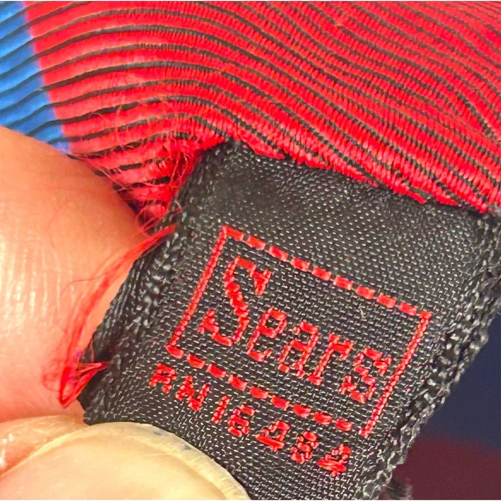Sears Necktie Mens OS Blue Red Striped Vintage Retro Preppy Academic Collegiate